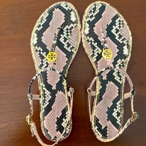 Tory Burch rose snake skin Emmy Sandal size 10 NWT